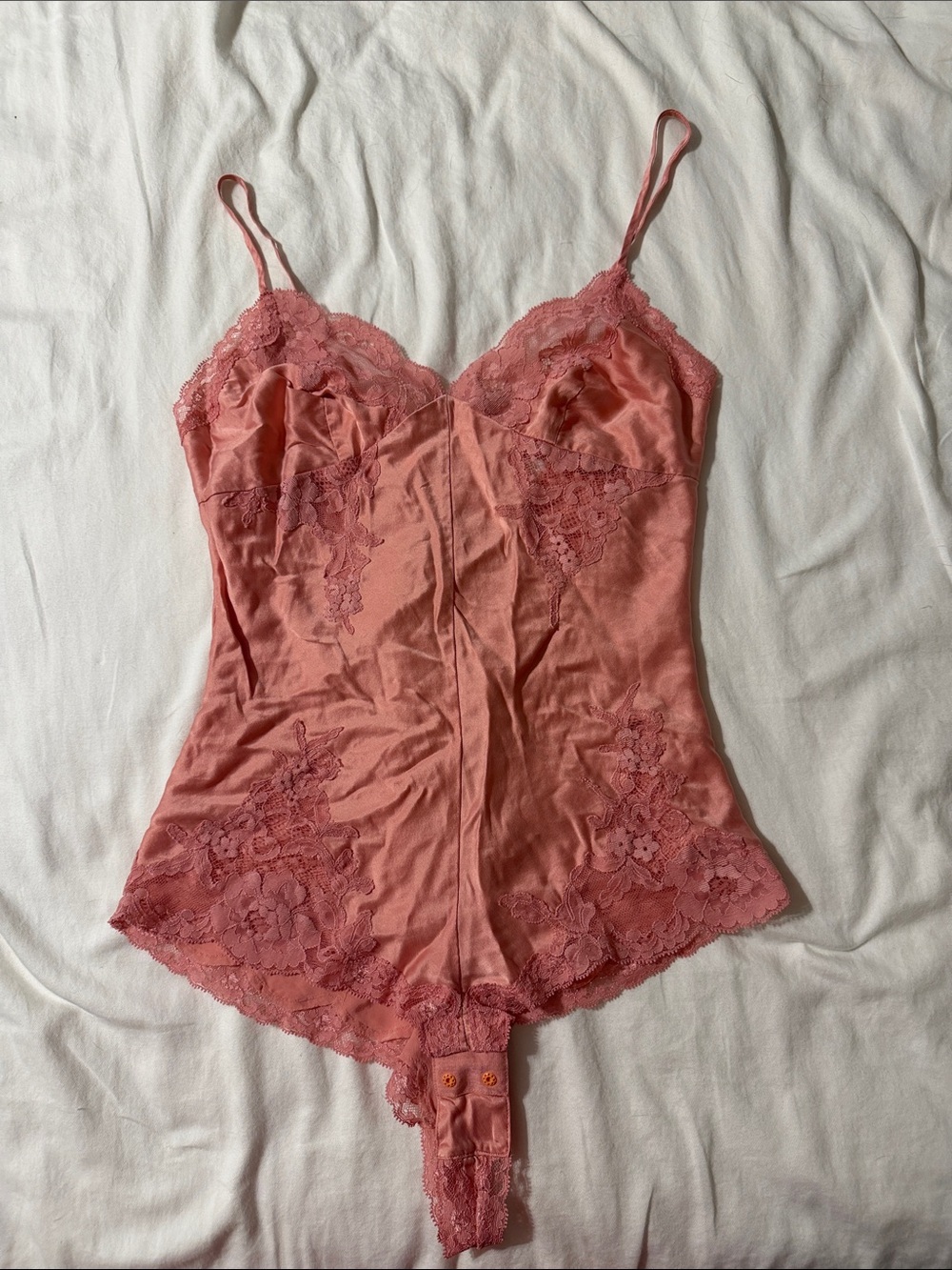 VINTAGE Victoria's Secret Lace-Trim Satin Chemise Bodysuit